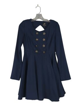 Double Zero Dress Women's S Navy Double Breasted Fit & Flare Open Back Mini